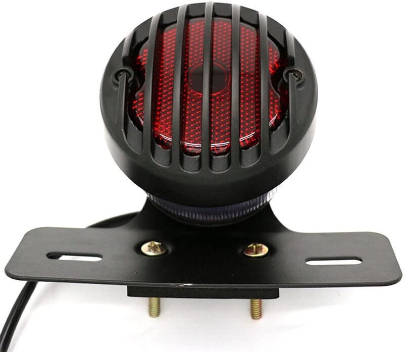 TEBOCR Motorcycle Black Grille Ribbed Round LED Tail Brake Light Red Lens For Integrated License Plate Lamp Fit Bobber Chopper Cruiser Street Bike - Image 3